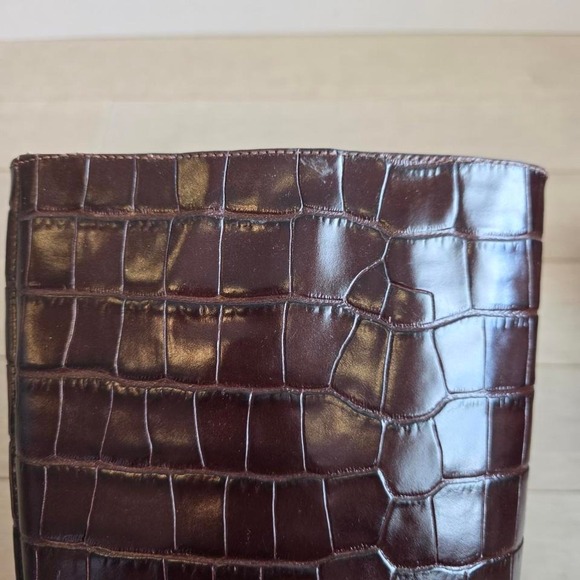 Madewell Mahogany Croc Embossed Leather Kitten Heel Knee High Boots NR868 8.5 - Picture 5 of 8